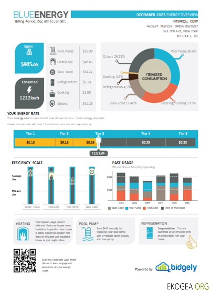 Facture commerciale du service public d'énergie bleue, SCR